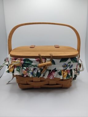 Vintage 1995 Longaberger Mini/Kids Picnic Basket Purse Floral Fabric Liner READ